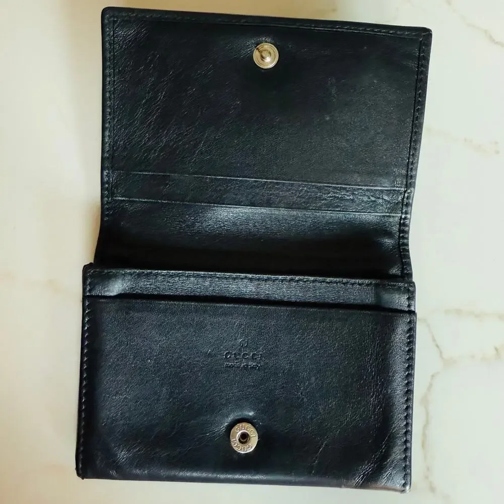 Gucci Black Leather G Multi Pocket‎ Card Holder